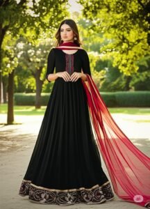 BLACK BROWN LONG PARTY WEAR BEAUTIFUL DRESS