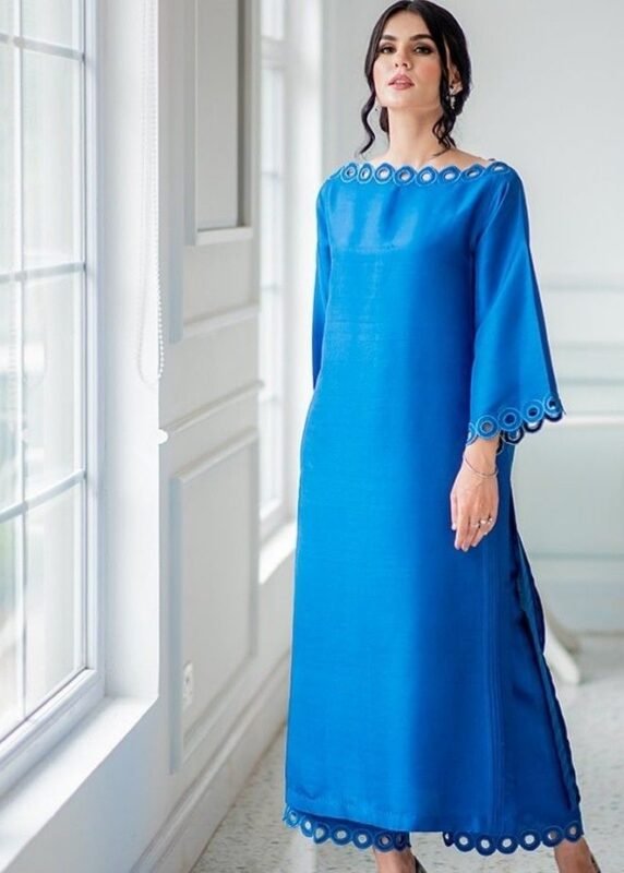 beautiful elegant pakistani trouser shirt blue dress nice fabric khaadi